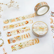 Premium Handmade Washi Tape Cozy Aesthetic 15mm x 10m - 2 washi tapes on the table with a flower branch