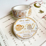Premium Handmade Washi Tape Cozy Cafe 15mm x 10m - 2 washi tapes on the table with a chapter sticker sheets