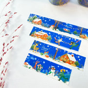 Premium Handmade Washi Tape Cozy Winter 20mm x 10m - 4 pieces on the table with a dark maroon flower branch
