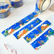 Premium Handmade Washi Tape Cozy Winter 20mm x 10m - 4 pieces and 3 washi tapes on the table with a dark maroon flower branch