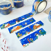 Premium Handmade Washi Tape Cozy Winter 20mm x 10m - 4 pieces and 4 washi tapes on the table with a dark maroon flower branch
