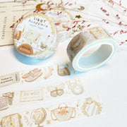Premium Handmade Washi Tape Dark Light Academia 15mm x 10m - 3 pieces and 3 washi tapes on the table with a pink flower branch and chapter sheet