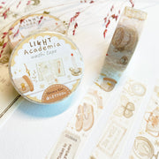 Premium Handmade Washi Tape Dark Light Academia 15mm x 10m - 3 pieces and 3 washi tapes on the table with a pink flower branch and chapter sheet