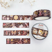 Premium Handmade Washi Tape Dark Magic 15mm x 10m - 2 washi tapes on the table with a flower branch