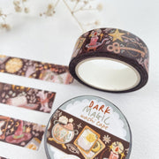 Premium Handmade Washi Tape Dark Magic 15mm x 10m - 2 washi tapes on the table with a flower branch
