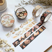 Premium Handmade Washi Tape Day & Night Reading 15mm x 10m - 4 pieces and 6 washi tapes on the table with 2 white flower branches