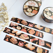 Premium Handmade Washi Tape Day & Night Reading 15mm x 10m - 4 pieces and 3 washi tapes on the table with a white flower branch