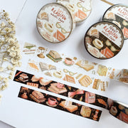 Premium Handmade Washi Tape Day & Night Reading 15mm x 10m - 4 pieces and 4 washi tapes on the table with a white flower branch