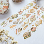 Premium Handmade Washi Tape Day & Night Reading 15mm x 10m - 4 pieces and 2 washi tapes on the table with a white flower branch