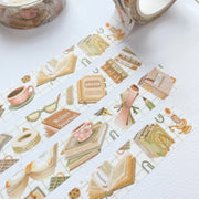 Premium Handmade Washi Tape Day & Night Reading 15mm x 10m - 4 pieces and 2 washi tapes on the table