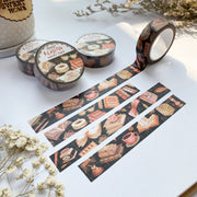 Premium Handmade Washi Tape Day & Night Reading 15mm x 10m - 4 pieces and 4 washi tapes on the table with a white flower branch