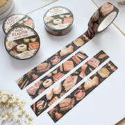 Premium Handmade Washi Tape Day & Night Reading 15mm x 10m - 4 pieces and 4 washi tapes on the table with a white flower branch