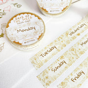 Premium Handmade Washi Tape Days of The Week 15mm x 10m - 3 pieces and 2 washi tapes on the table with a sticker sheet