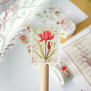 Premium Handmade Washi Tape Floral Stamps 25mm x 5m - a piece of washi tape