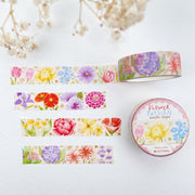 Premium Handmade Washi Tape Flower Passion 15mm x 10m - 2 washi tapes on the table with a white flower branch 
