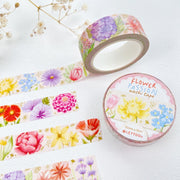 Premium Handmade Washi Tape Flower Passion 15mm x 10m - 2 washi tapes on the table with a white flower branch 