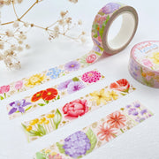 Premium Handmade Washi Tape Flower Passion 15mm x 10m - 2 washi tapes on the table with a white flower branch 