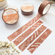Premium Handmade Washi Tape Flower Pattern 15mm x 10m - 4 pieces and 4 washi tapes on the table with a white flower branch
