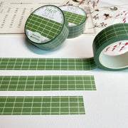 Premium Handmade Washi Tape Forest Grid 15mm x 10m - 3 pieces and 3 washi tapes on the table with a pink flower branch, a heading chapter