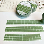 Premium Handmade Washi Tape Forest Grid 15mm x 10m - 3 pieces and 3 washi tapes on the table with a pink flower branch, a heading chapter