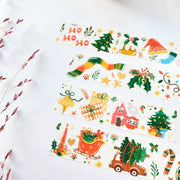 Premium Handmade Washi Tape Happy Holidays 20mm x 10m - 4 pieces on the table with a dark maroon flower branch