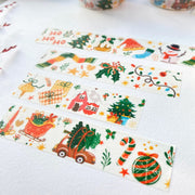 Premium Handmade Washi Tape Happy Holidays 20mm x 10m - 4 pieces on the table with a dark maroon flower branch