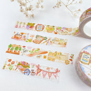 Premium Handmade Washi Tape Hello Spring 15mm x 10m - 3 pieces and 2 washi tapes on the table with a white flower branch