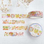 Premium Handmade Washi Tape Hello Spring 15mm x 10m - 3 pieces and 2 washi tapes on the table with a white flower branch