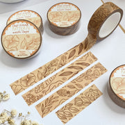 Premium Handmade Washi Tape Light Flower Pattern 15mm x 10m - 4 pieces and 5 washi tapes on the table with a white flower branch