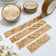 Premium Handmade Washi Tape Light Flower Pattern 15mm x 10m - 4 pieces and 4 washi tapes on the table with a white flower branch