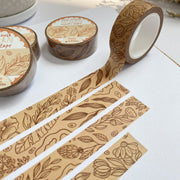 Premium Handmade Washi Tape Light Flower Pattern 15mm x 10m - 4 pieces and 4 washi tapes on the table with a notebook