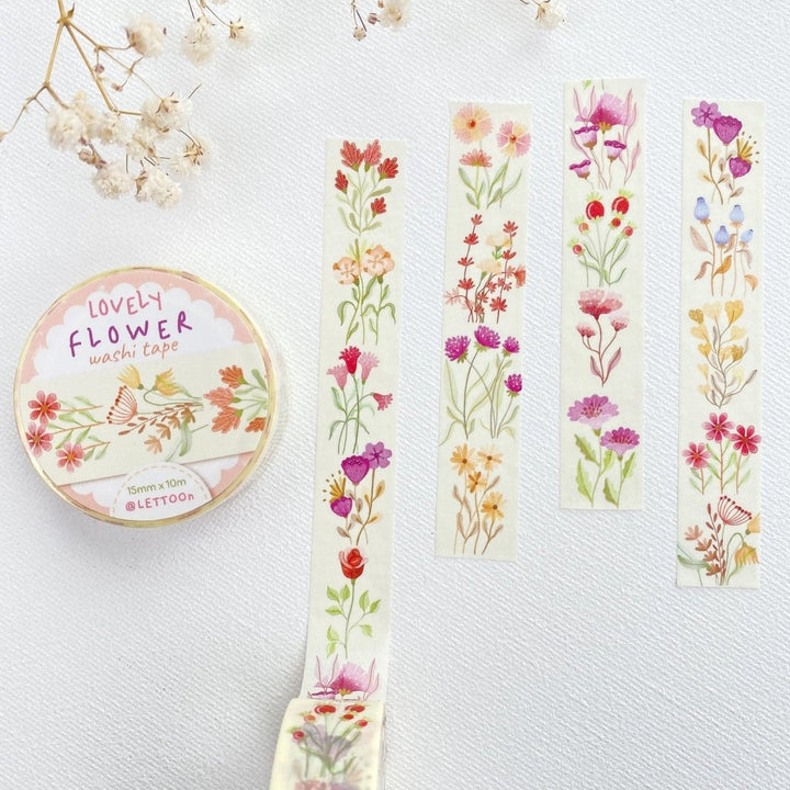 Premium Handmade Washi Tape Lovely Flower 15mm x 10m - a washi tape on the table with a flower branch