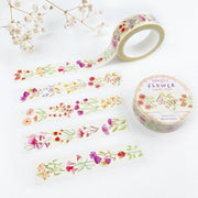 Premium Handmade Washi Tape Lovely Flower 15mm x 10m - 2 washi tapes on the table with a flower branch