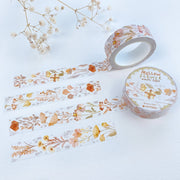 Premium Handmade Washi Tape Mellow Flower 15mm x 10m - 4 pieces and 2 washi tapes on the table with a white flower branch