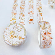 Premium Handmade Washi Tape Mellow Flower 15mm x 10m - 4 pieces and 2 washi tapes on the table with a white flower branch