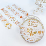 Premium Handmade Washi Tape Mellow Flower 15mm x 10m - 4 pieces and 2 washi tapes on the table with a white flower branch