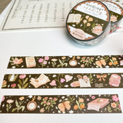 Premium Handmade Washi Tape Moonlight Reading 15mm x 10m - 3 pieces and 3 washi tapes on the table with a chapter sheet