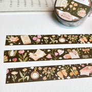 Premium Handmade Washi Tape Moonlight Reading 15mm x 10m - 3 pieces and 1 washi tape on the table with a chapter sheet