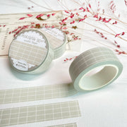 Premium Handmade Washi Tape Morning Dew 15mm x 10m - 2 pieces and 3 washi tapes on the table with a pink flower branch, a heading chapter