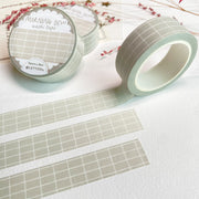 Premium Handmade Washi Tape Morning Dew 15mm x 10m - 3 pieces and 3 washi tapes on the table with a pink flower branch, a heading chapter