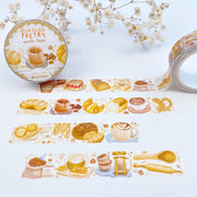 Premium Handmade Washi Tape Morning Poetry 15mm x 10m - 3 pieces and 2 washi tapes on the table with a white flower branch