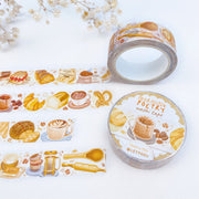 Premium Handmade Washi Tape Morning Poetry 15mm x 10m - 3 pieces and 2 washi tapes on the table with a white flower branch