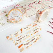 Premium Handmade Washi Tape Plan Your Day 15mm x 10m - 3 pieces and 3 washi tapes on the table with a pink flower branch, a heading chapter, a sticker sheet