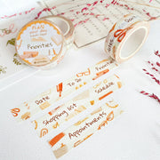 Premium Handmade Washi Tape Plan Your Day 15mm x 10m - 3 pieces and 3 washi tapes on the table with 2 pink flower branches, a heading chapter, a sticker sheet