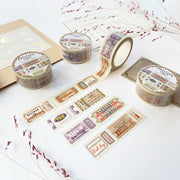 Premium Handmade Washi Tape Positive Vibes 15mm x 10m - 4 pieces and 4 washi tapes on the table with a dark maroon flower branch