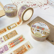 Premium Handmade Washi Tape Positive Vibes 15mm x 10m - 4 pieces and 3 washi tapes on the table with a dark maroon flower branch
