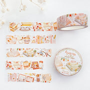 Premium Handmade Washi Tape Reading Time 15mm x 10m - 2 washi tapes on the table with a flower branch