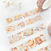 Premium Handmade Washi Tape Reading Time 15mm x 10m - 2 washi tapes on the table with a flower branch