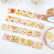 Premium Handmade Washi Tape Romantic Flower 15mm x 10m - 3 pieces and 2 washi tapes on the table with a white flower branch