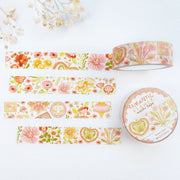 Premium Handmade Washi Tape Romantic Flower 15mm x 10m - 3 pieces and 2 washi tapes on the table with a white flower branch